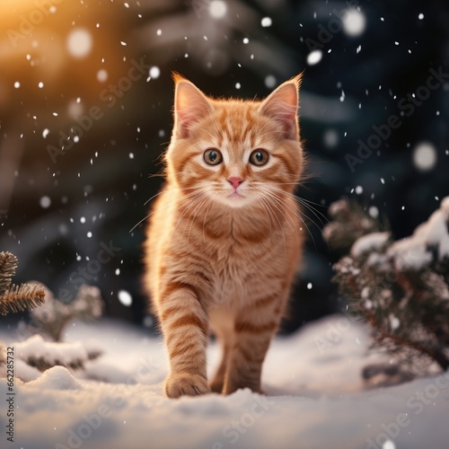 Domestic cat outside in winter