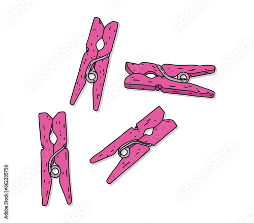 hand drawn pink clothespins. four pink clothespins. clothes peg