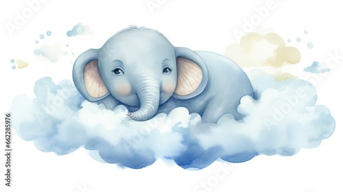  an elephant is laying on a cloud with its trunk in the air. generative ai