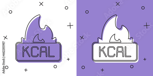 Set Kcal icon isolated on isolated on white and purple background. Health food. Vector