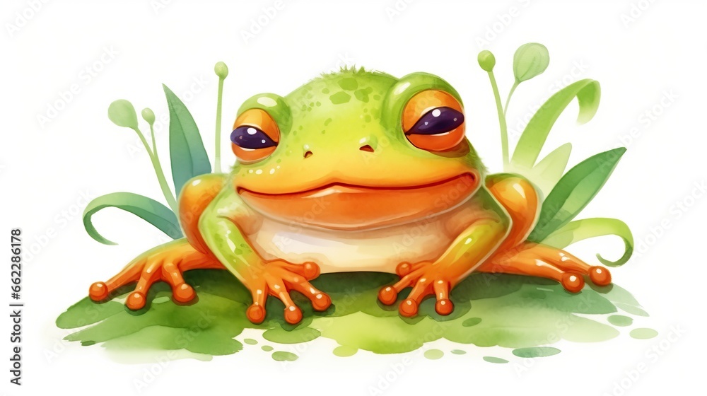 a green frog sitting on top of a leaf covered ground. generative ai a green frog sitting on top of a leaf covered ground. generative ai