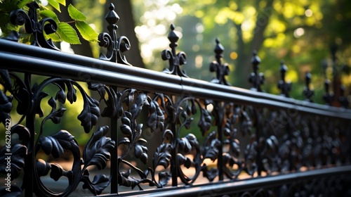 Wrought iron fence with intricate vine motifs. photo