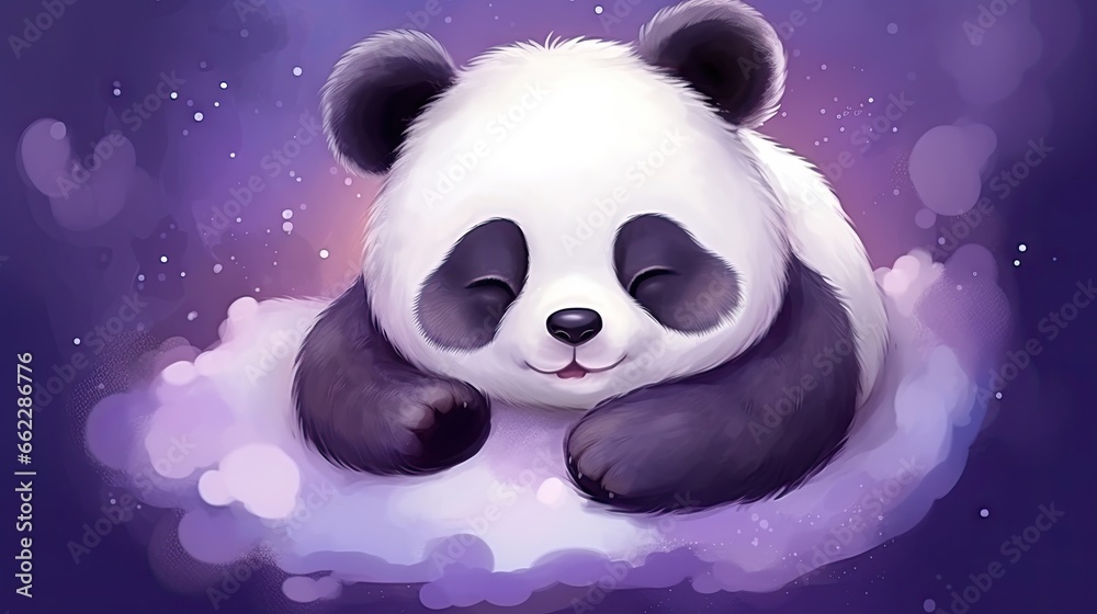  a panda bear sleeping on a cloud with its eyes closed.  generative ai