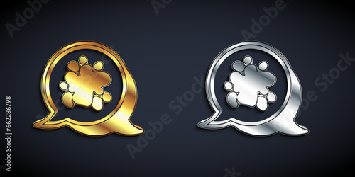 Gold and silver Paint spray icon isolated on black background. Long shadow style. Vector