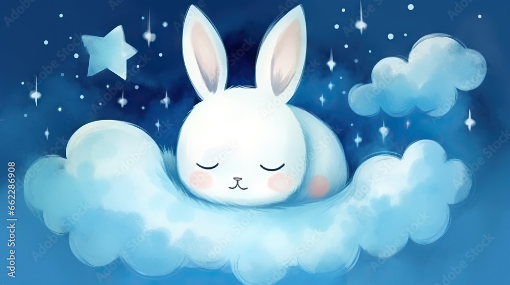a white rabbit sleeping on a cloud with stars in the sky. generative ai a white rabbit sleeping on a cloud with stars in the sky. generative ai