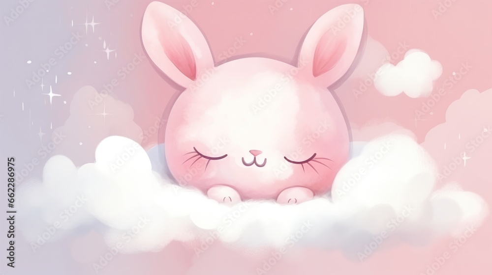 a pink bunny sleeping on a cloud with its eyes closed. generative ai a pink bunny sleeping on a cloud with its eyes closed. generative ai