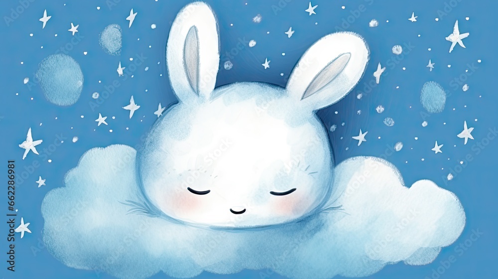 a white rabbit sleeping on a cloud with stars in the sky. generative ai a white rabbit sleeping on a cloud with stars in the sky. generative ai