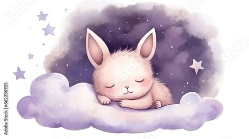  a bunny sleeping on a cloud with stars in the sky. generative ai