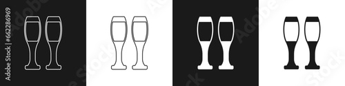 Set Bowling pin icon isolated on black and white background. Juggling clubs, circus skittles. Vector