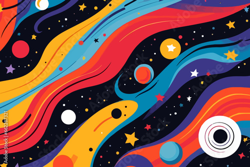 Space-time warping quirky doodle pattern, wallpaper, background, cartoon, vector, whimsical Illustration
