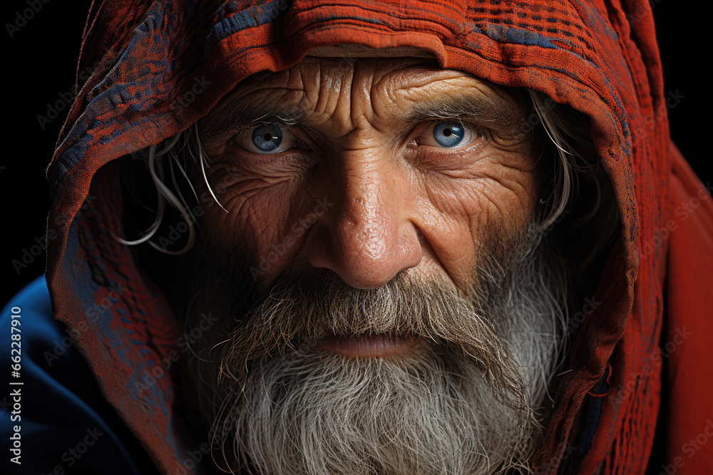 An old, old man. Close-up portrait. Superbly deep eyes