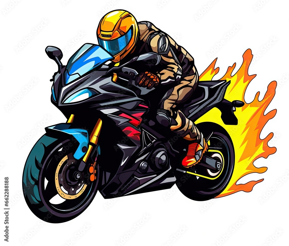 a man riding a motorcycle with flames coming out of it. generative ai a man riding a motorcycle with flames coming out of it. generative ai