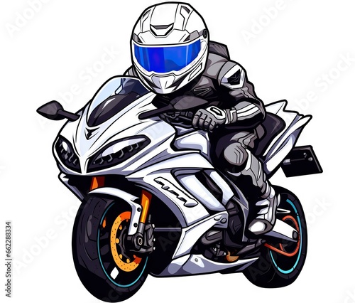  a person riding a motorcycle with a helmet on it's head. generative ai