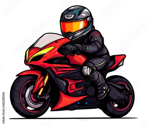  a man riding a red motorcycle on a white background with a helmet on. generative ai