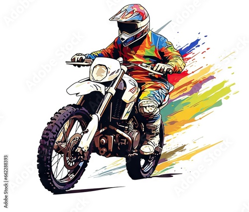  a man riding a dirt bike on top of a white background. generative ai