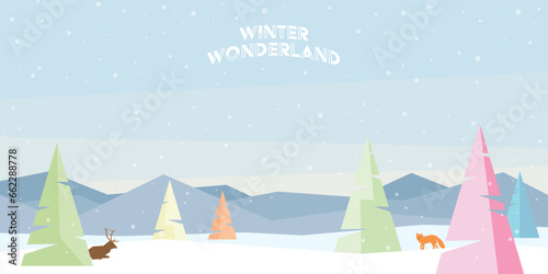 Winter Wonderland geometric elements vector illustration. Merry Christmas greeting card template have blank space.