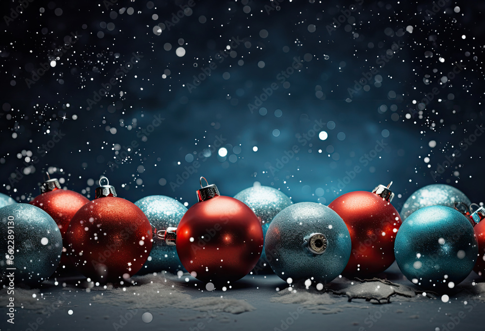 Red Christmas balls over a blue background,
