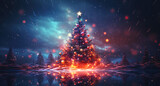 Christmas tree with Christmas light background for poster