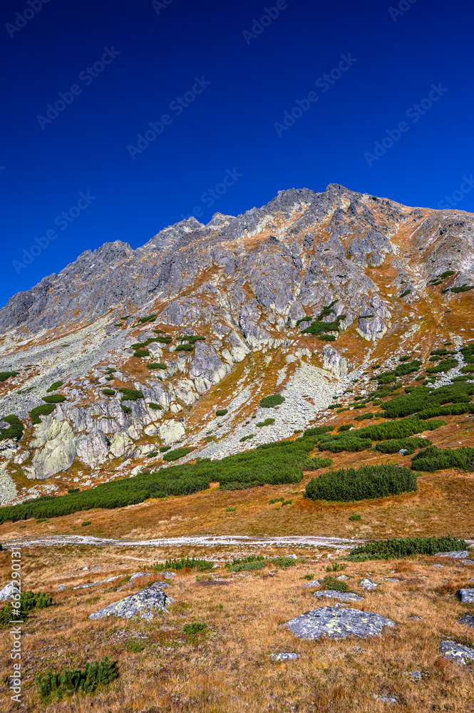 Solisko Mountain Ridge. Autumn landscape of the High Tatras. One of the most popular travel destination in Poland and Slovakia. Sunny October day in the mountains.