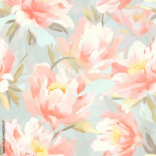 delicate pastel light floral peonies pattern with paint strokes. generative ai.
