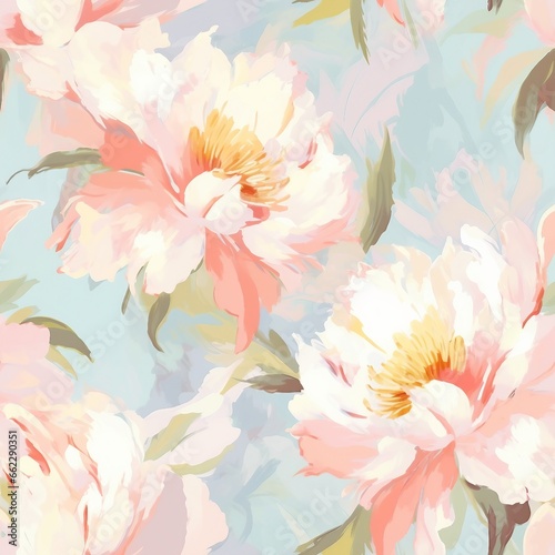 delicate pastel light floral peonies pattern with paint strokes. generative ai.