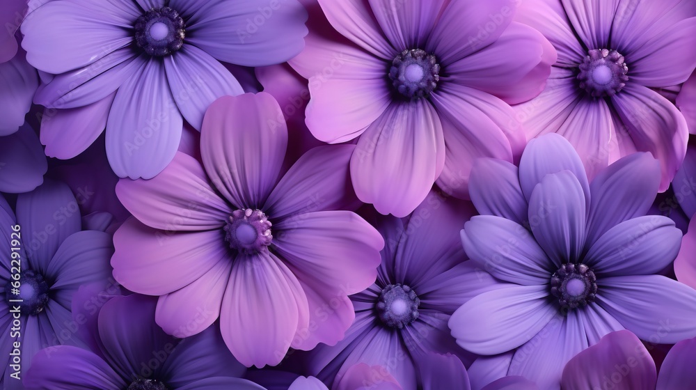  a bunch of purple flowers are in a group together on a purple background.  generative ai