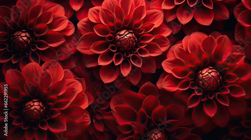  a bunch of red flowers with a black background and a red center. generative ai