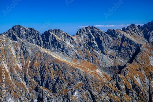The Mieguszowieckie Peaks. Autumn landscape of the High Tatras. One of the most popular travel destination in Poland and Slovakia. Sunny October day in the mountains.