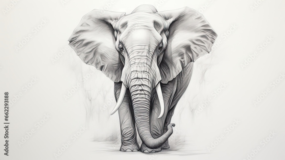  a drawing of an elephant with tusks and tusks.  generative ai