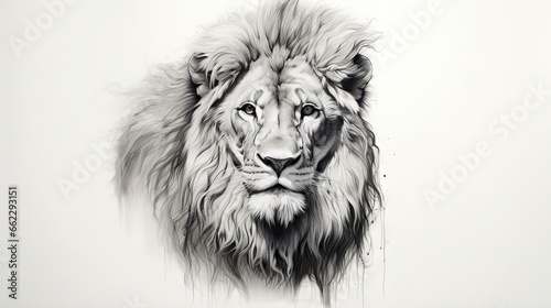  a black and white photo of a lion s face.  generative ai