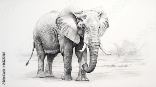  a drawing of an elephant standing in a field of grass.  generative ai