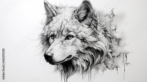  a drawing of a wolf s head with a lot of smoke coming out of it.  generative ai