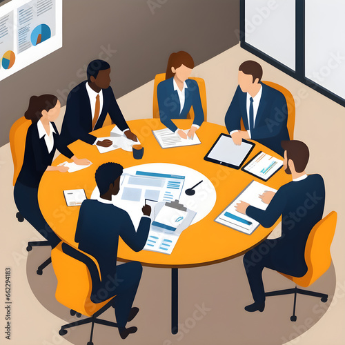 Business meeting top view on circle table conference photo