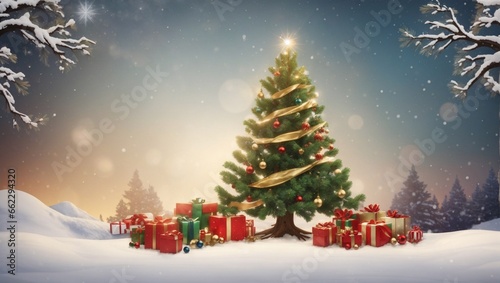 Christmas holidays banner, tree, broke h background.   © asma