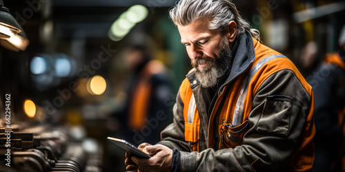 Focused Engineer Using Digital Tablet at Industrial Workplace