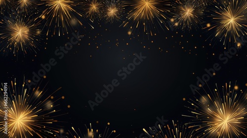 Banner with fireworks on light black background