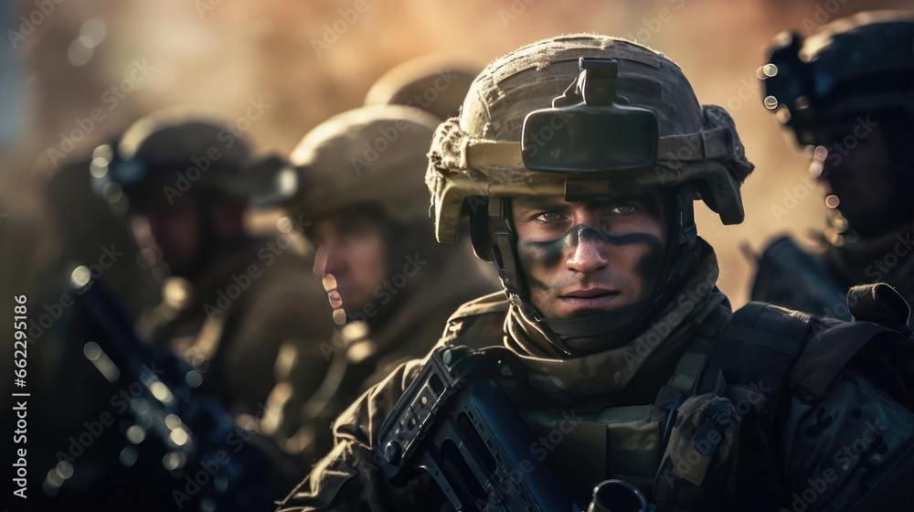 Soldiers with weapons in training