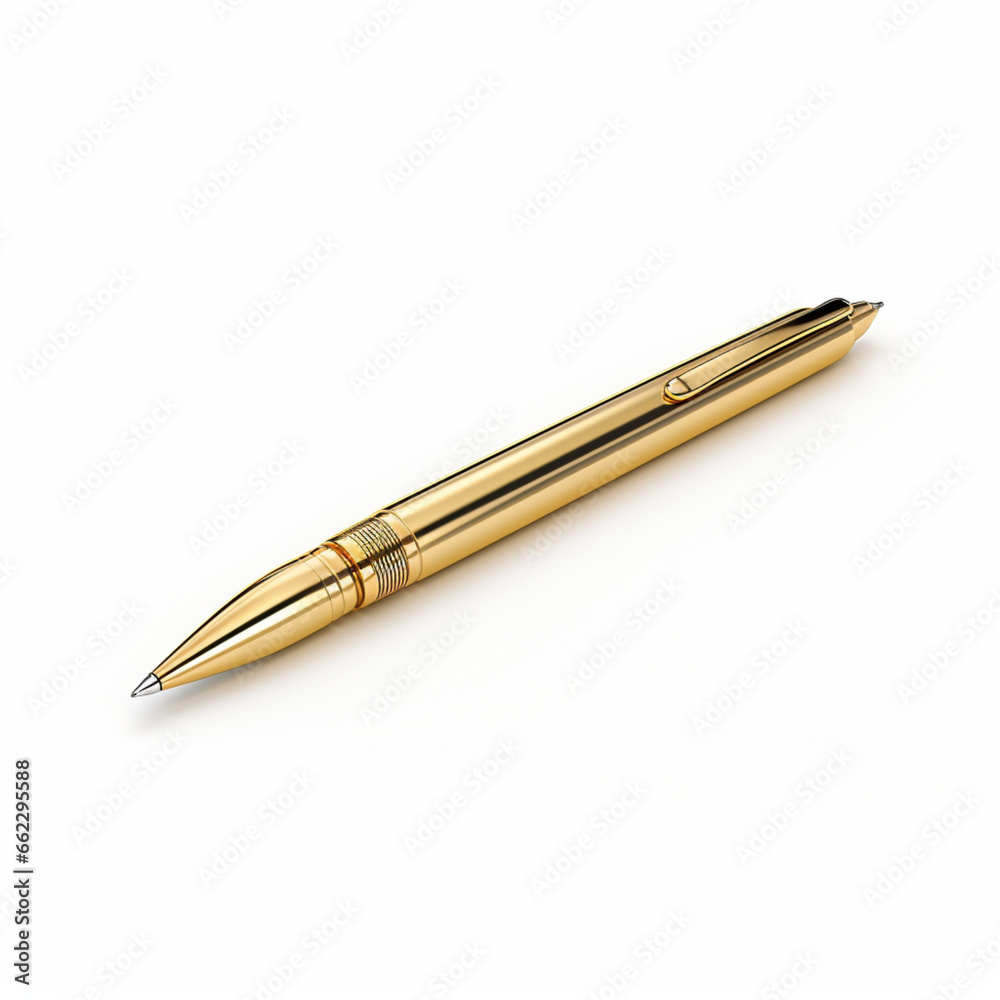 Golden fountain pen isolated on white, Generative AI Golden fountain pen isolated on white, Generative AI