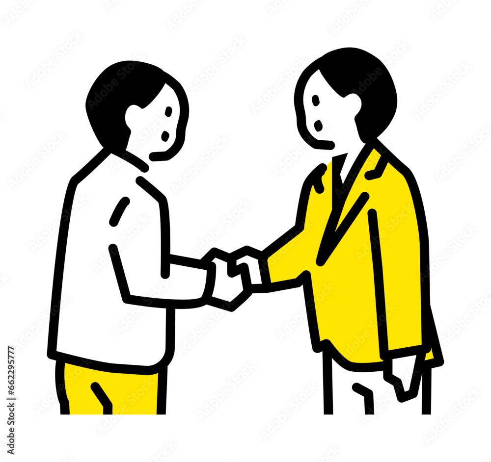 Illustration of two people in suits shaking hands, upper body version Illustration of two people in suits shaking hands, upper body version