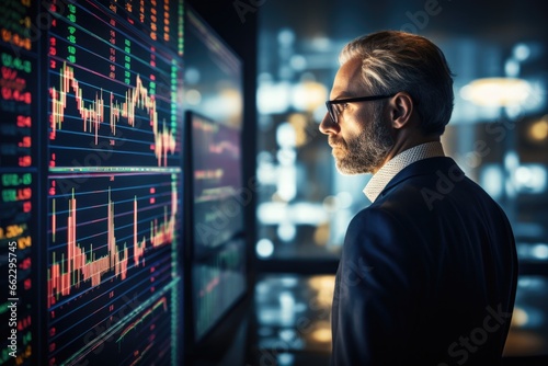 Male businessman analyzing digital financial chart graph photo