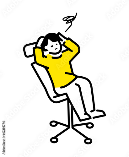 Illustration of a worried person leaning back on a chair