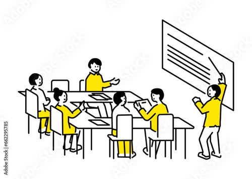 Illustration of multiple people discussing