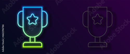 Glowing neon line Casino poker trophy cup icon isolated on black background. Vector