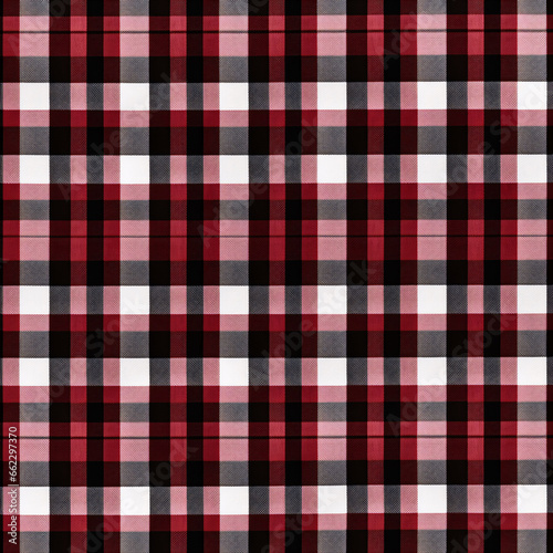 Red and black textured checkered background. Shirt fabric with a checkered pattern. The texture of the fabric.