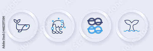 Set line Whale tail, Nautical rope knots, Tsunami and icon. Vector