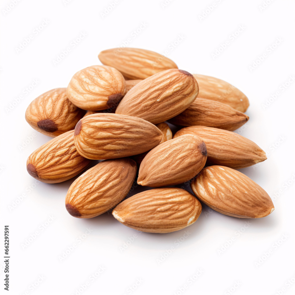 group of almonds isolated on white