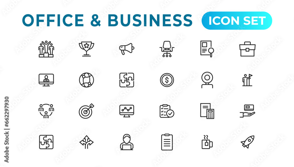 Business and Finance web icons in line style. Money, bank, contact, infographic. Icon collection. Vector illustration.