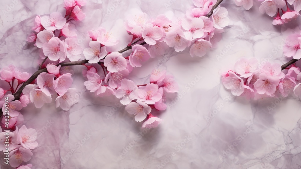  pink flowers on a marble surface with a pink background and a white background.  generative ai