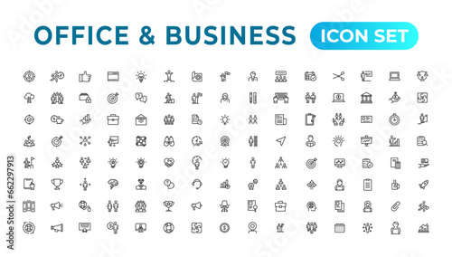 Business and Finance web icons in line style. Money, bank, contact, infographic. Icon collection. Vector illustration.