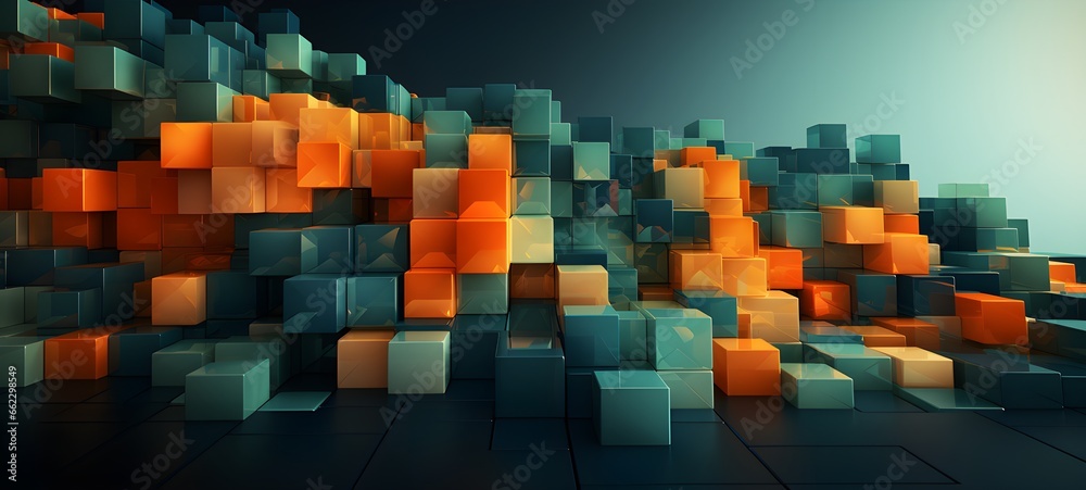 Blue and lilac blocks with neon lines and glowing background futuristic illustration abstract 3d geometric shapes, cyberspace technology concept business web design Generative AI Blue and lilac blocks with neon lines and glowing background futuristic illustration abstract 3d geometric shapes, cyberspace technology concept business web design Generative AI